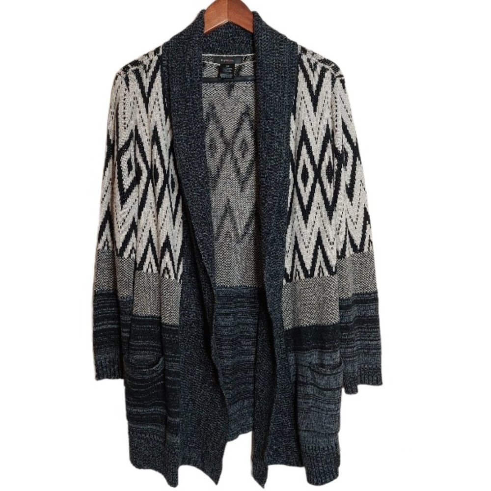 Style & Co Black/Grey/ Tan Aztec Cardigan - Size M